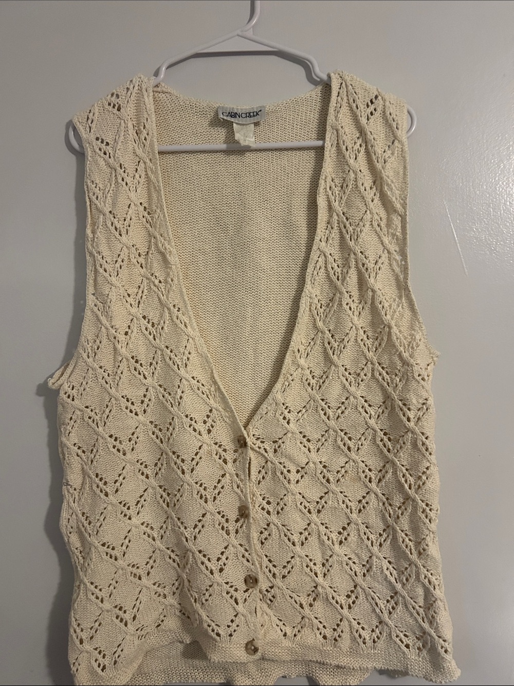 Cabin Creek Cream Openwork Knit Button Vest